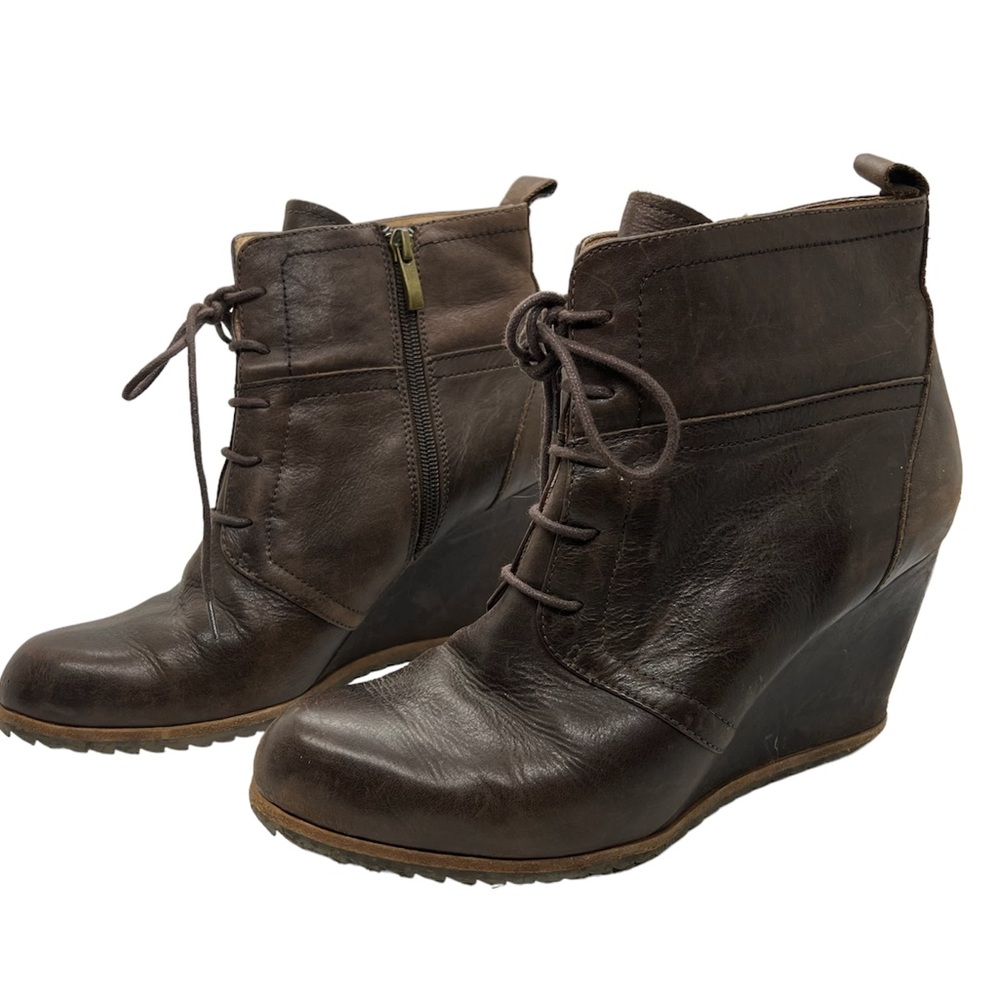 Biala Lace Up Wedge Ankle Boot Brown Leather 41M